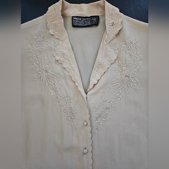 Vintage - Rare Silk "Miriam Soltes for Nathan One" Tan Sheer Blouse - Size S - Picture 4 of 10
